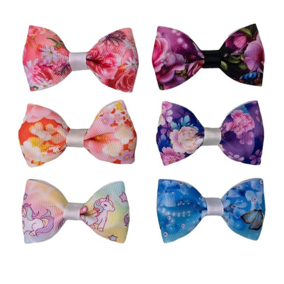🎀HANDMADE🎀 Set of 6 Lovely Floral Print Hair Bow Clips for Girls,  2.75"x1.5" - Picture 3 of 7